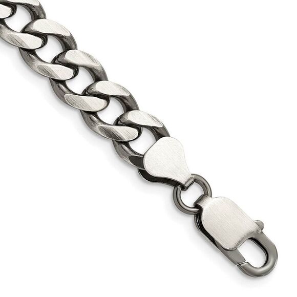 Mens 7.5mm Sterling Silver Solid Antiqued Curb Chain Necklace, 28 Inch